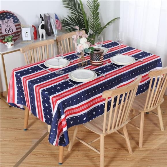 Independence Day Flag Tablecloth- 60x84 inch Rectangle -July 4th Table - Picture 1 of 7